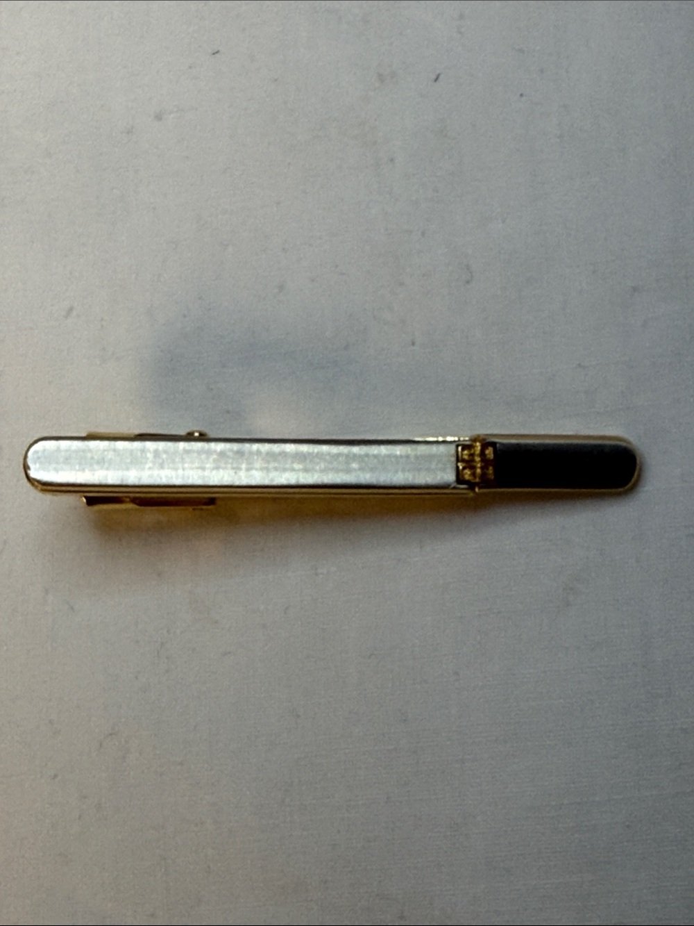 Vintage Givenchy Two Tone Gold Silver Tone Tie Bar Clip 2" Logo Accent